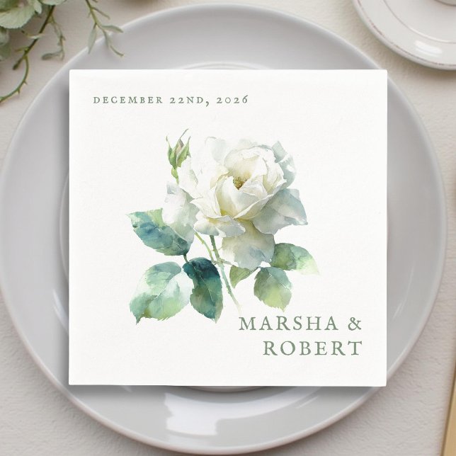 Modern Watercolor Rose Elegant Botanical Wedding Napkins (Creator Uploaded)