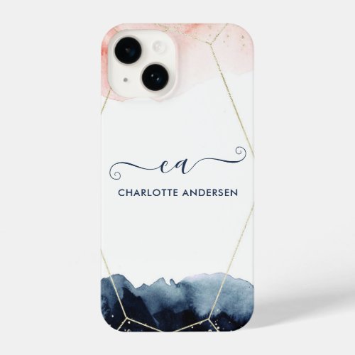 Modern Watercolor Rose Gold Blush Gold Monogram   iPhone 14 Case