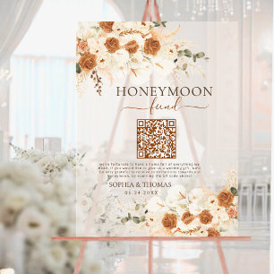 Modern Watercolor Rose QR Code Honeymoon Fund Acrylic Sign