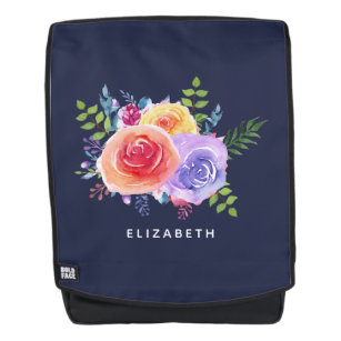 Modern Watercolor Roses Floral Bouquet Backpack