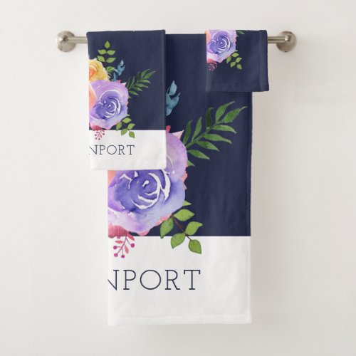 Modern Watercolor Roses Floral Bouquet Bath Towel Set