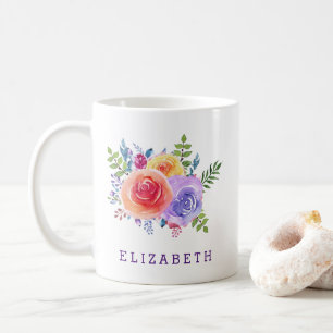 Modern Watercolor Roses Floral Bouquet Coffee Mug
