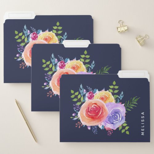 Modern Watercolor Roses Floral Bouquet File Folder