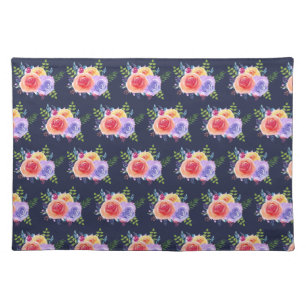 Modern Watercolor Roses Floral Bouquet Pattern Cloth Placemat
