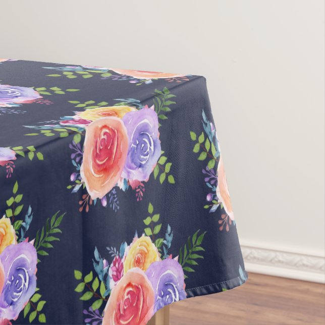 Modern Watercolor Roses Floral Bouquet Pattern Tablecloth (In Situ)