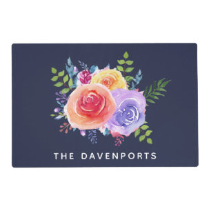 Modern Watercolor Roses Floral Bouquet Placemat