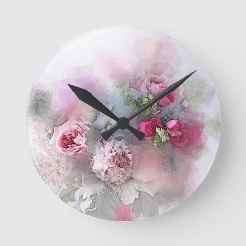 Modern Watercolor Roses Flowers Floral Elegant Round Clock