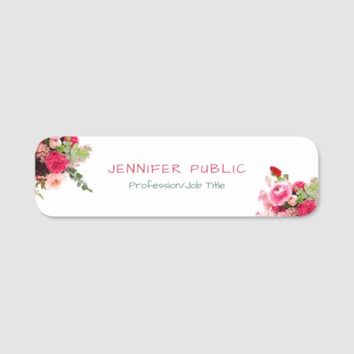 Modern Watercolor Roses Flowers Floral Template Name Tag