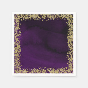 Modern Watercolor Royal Purple & Gold Wedding Napkins