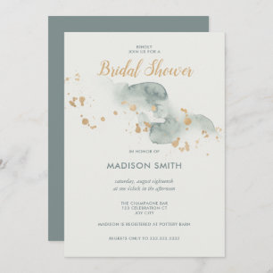 Modern Watercolor Sage Green Gold Bridal Shower Invitation