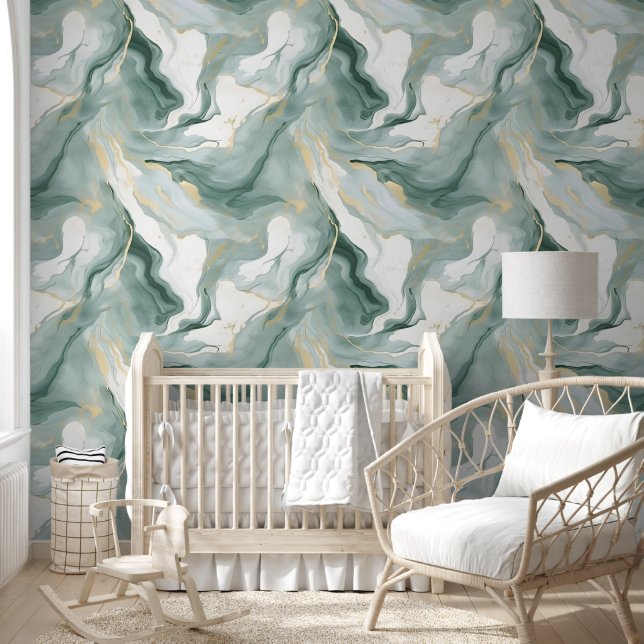 Modern Watercolor Sage Green Marble Wallpaper (Kids)