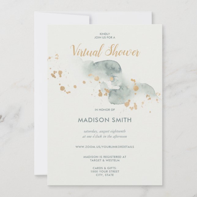 Modern Watercolor Sage Green Virtual Bridal Shower Invitation (Front)