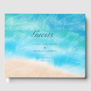 Modern Watercolor Sandy Ocean Beach Wedding Guest Book
