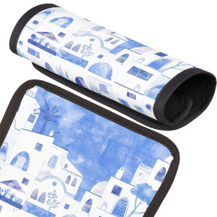 Modern Watercolor Santorini Greek Island Luggage Handle Wrap