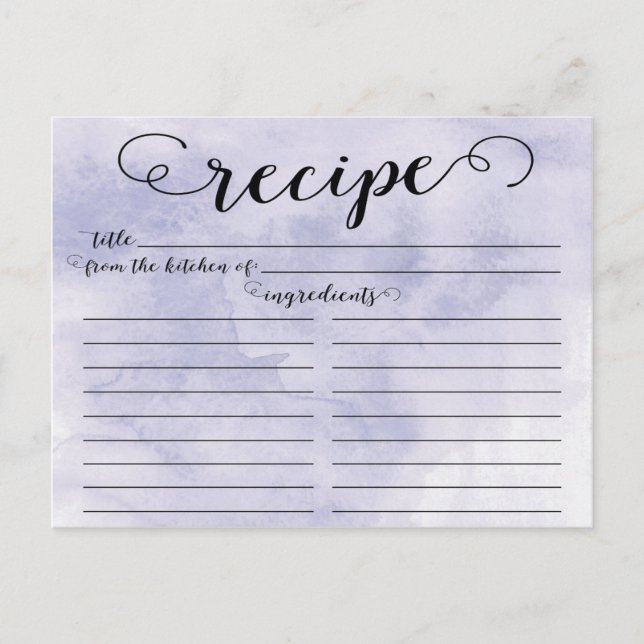 Modern Watercolor Script Bridal Shower Recipe Card (Front)