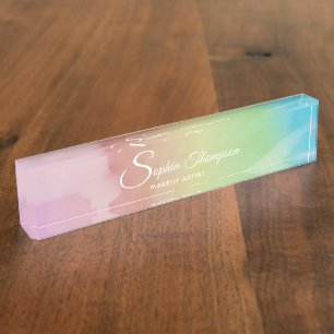 Modern Watercolor Script Rainbow - Desk Nameplate