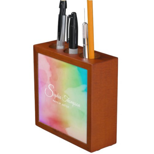Modern Watercolor Script Rainbow _ Desk Organizer