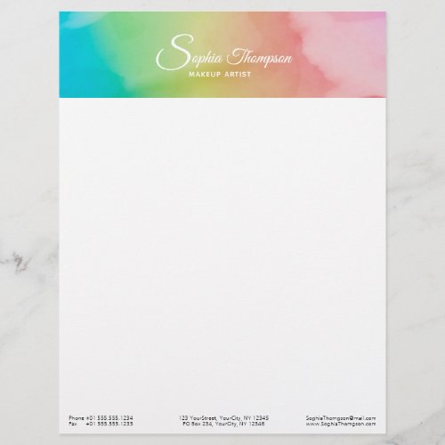 Modern Watercolor Script Rainbow Pastel Letterhead