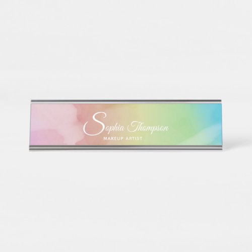 Modern Watercolor Script Rainbow Pastel Name Plate