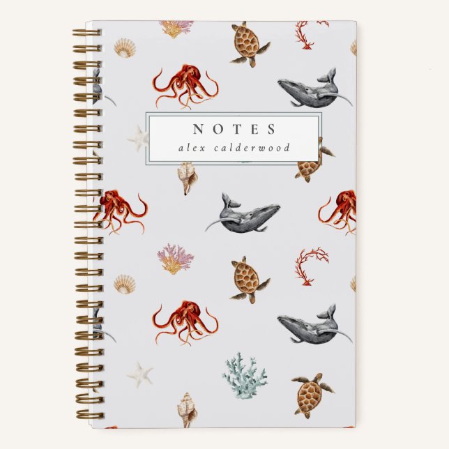 Modern Watercolor Sea Life Personalized Notebook (Front)