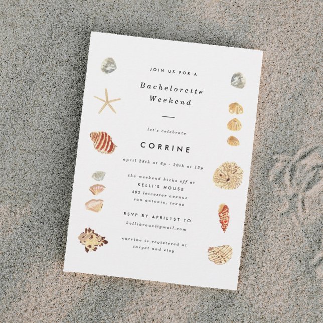 Modern Watercolor Seashells Bachelorette Party Invitation (Creator Uploaded)