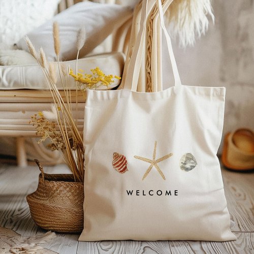 Modern Watercolor Seashells Custom Text Tote Bag