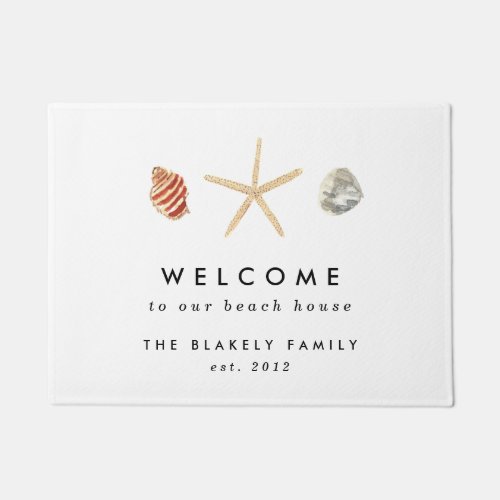 Modern Watercolor Seashells Personalized Doormat