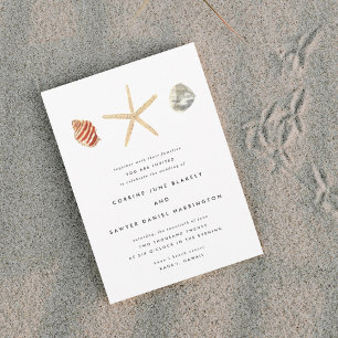 Modern Watercolor Seashells Wedding Invitation