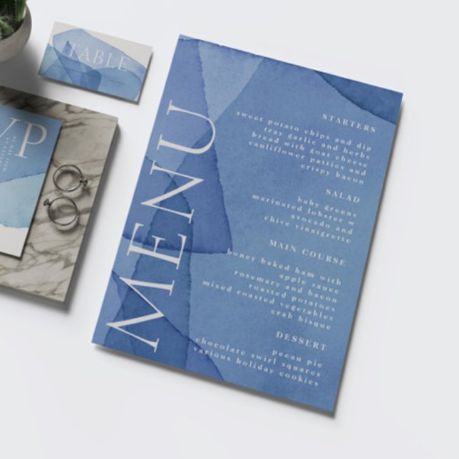 Modern Watercolor Shapes Wedding Dinner Menu Card (Creator Uploaded)