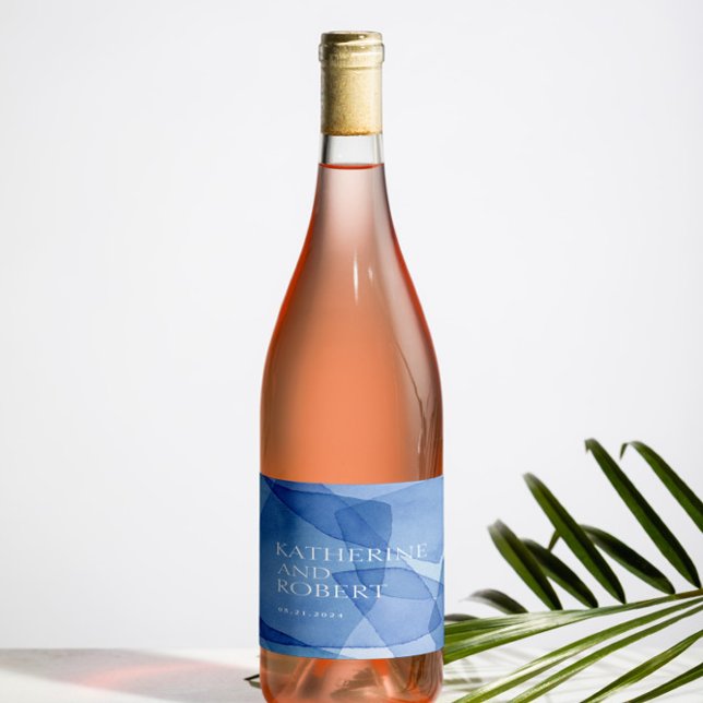 Modern Watercolor Shapes Wedding Monogram Wine Label (Creator Uploaded)