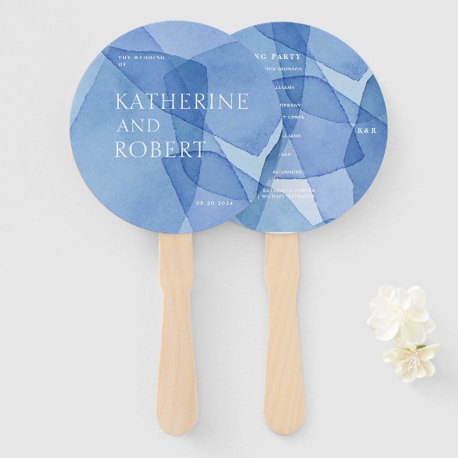 Modern Watercolor Shapes Wedding Program Hand Fan (Front and Back)