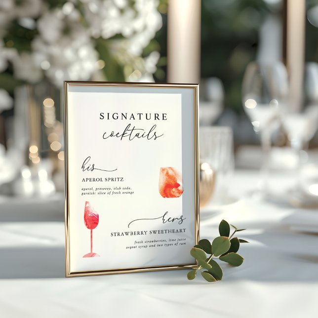 Modern Watercolor Signature Drinks Wedding Menu Poster (Modern Watercolor Signature Drinks Wedding Menu Poster)
