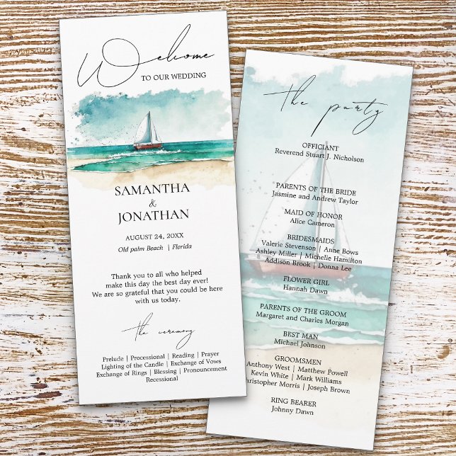 Modern watercolor simple blue ocean Cruise wedding Program (Creator Uploaded)