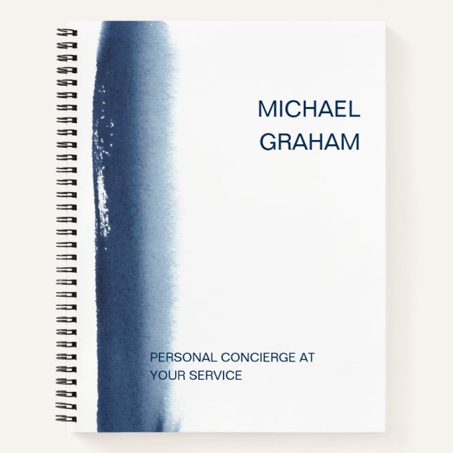 Modern Watercolor Simple Business Navy Blue Notebook (Front)
