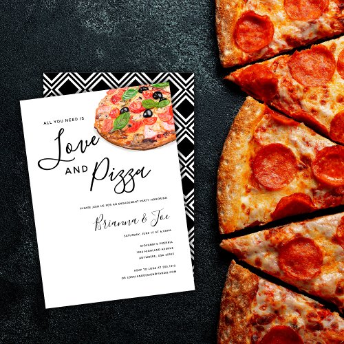 Modern Watercolor Simple Love and Pizza Invitation