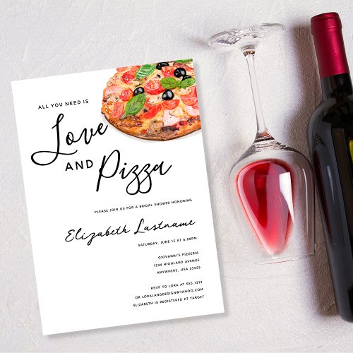 Modern Watercolor Simple Love and Pizza Invitation