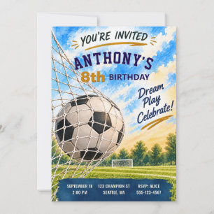 Modern Watercolor Soccer Birthday Invitation