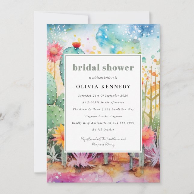Modern Watercolor Southwest Desert Bridal Shower  Invitation (Front)