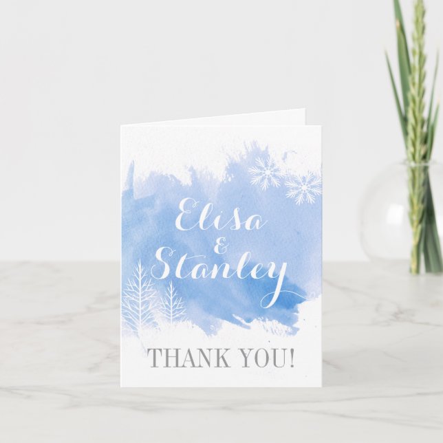 Modern watercolor splash blue wedding Thank You Card (Front)