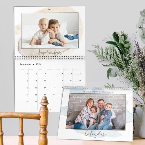 Modern Watercolor Splash Family Photo 2024 Calendar