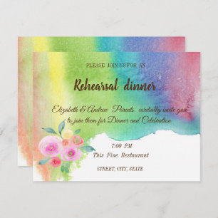 Modern Watercolor Splash, Flower Rehearsal Dinner Invitation