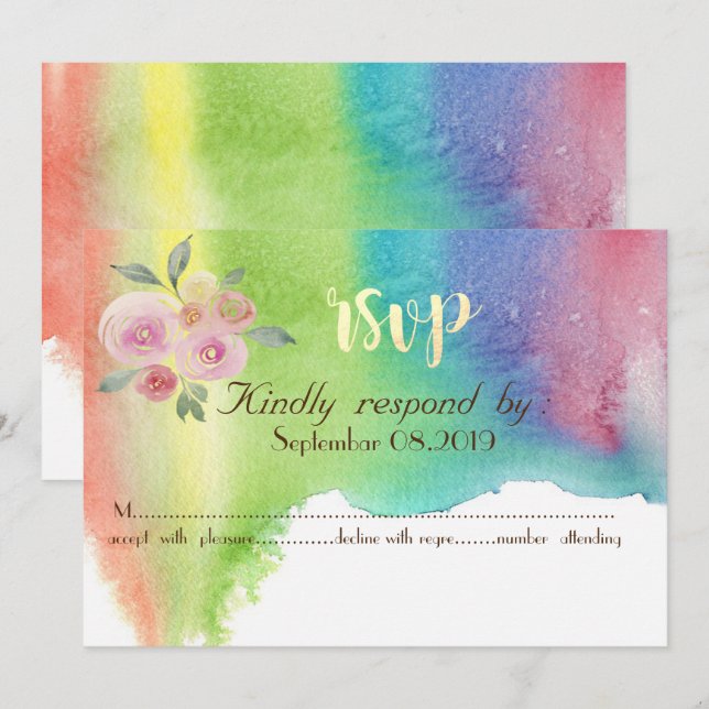 Modern Watercolor Splash Flower  RSVP Card (Front/Back)