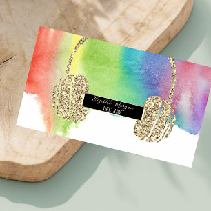 Modern Watercolor Splash, Glitter Headphone DJ Business Card
