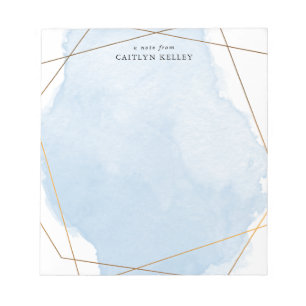 Modern Watercolor Splash Gold & Blue Personalized Notepad