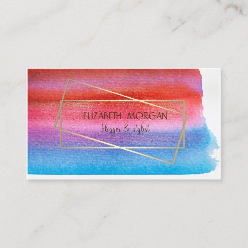 Modern Watercolor Splash Gold Frame Business Card