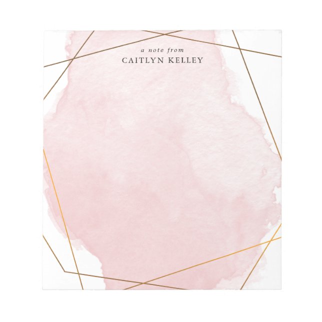 Modern Watercolor Splash, Gold & Pink Personalized Notepad (Front)