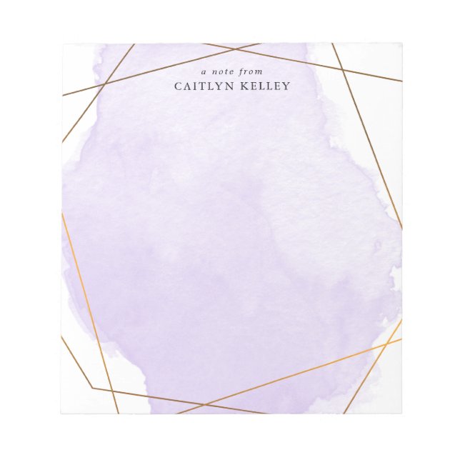 Modern Watercolor Splash Gold/Purple Personalized Notepad (Front)