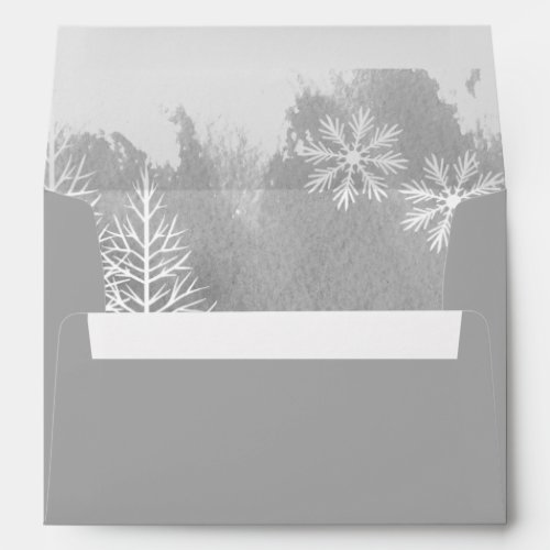 Modern watercolor splash grey winter wedding envelope