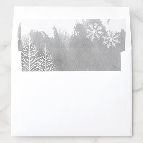 Modern watercolor splash grey winter wedding envelope liner