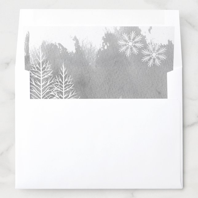 Modern watercolor splash grey winter wedding envelope liner (In Envelope)